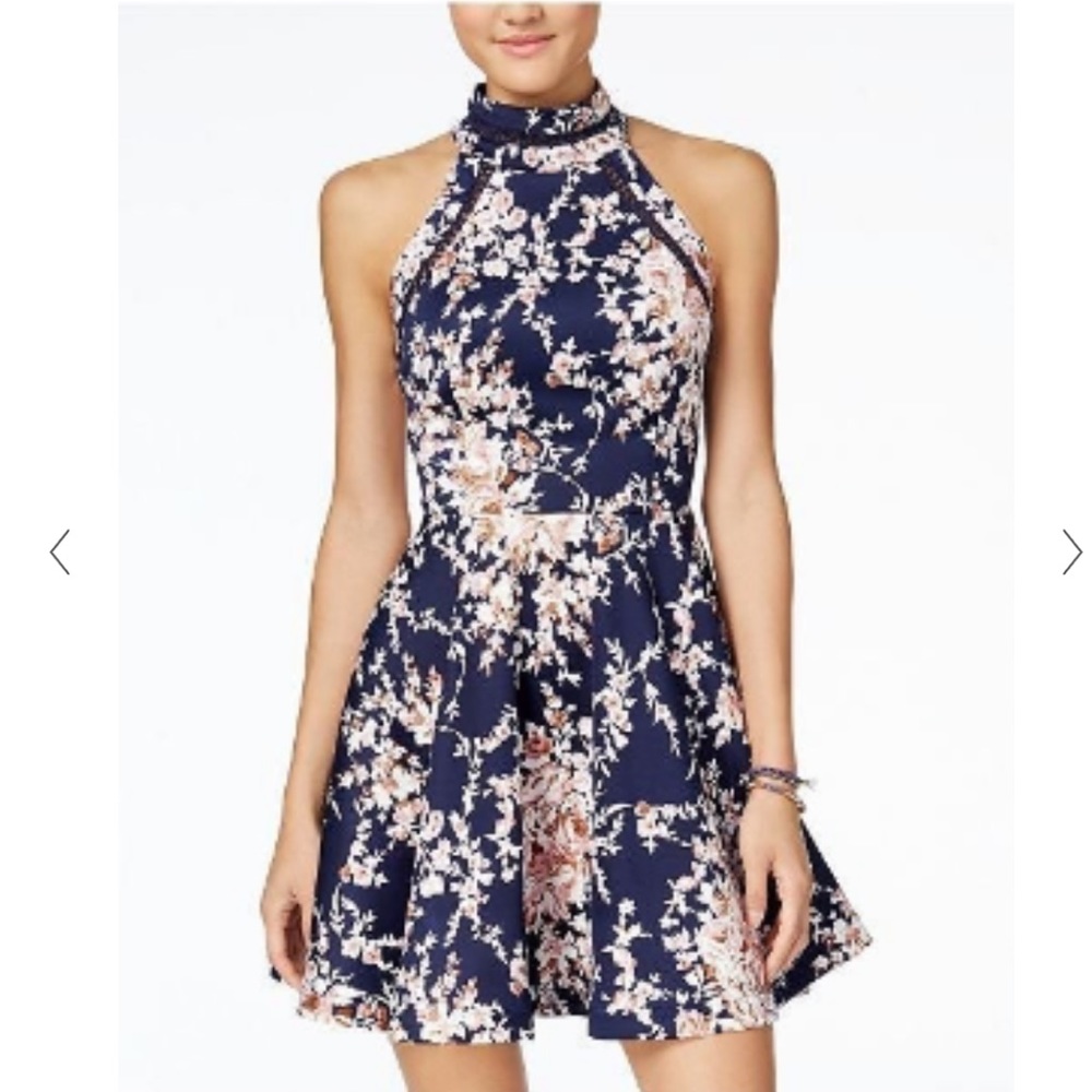 NWT Juniors Floral Mock-Neck Fit & Flare Dress